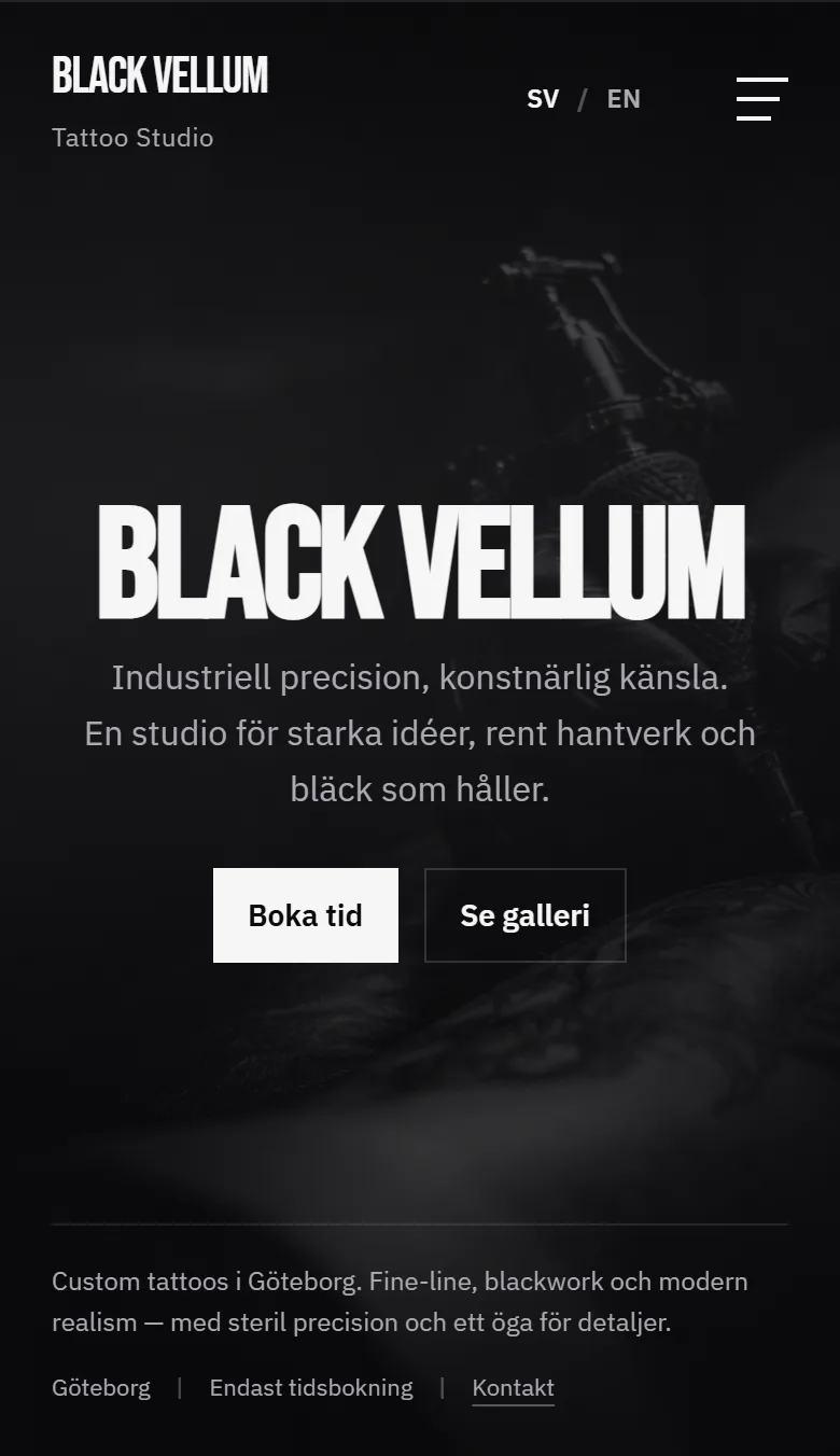 Black Vellum, sajten visad i mobilen