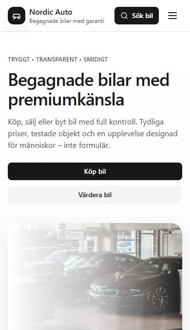 Nordic Auto, sajten visad i mobilen