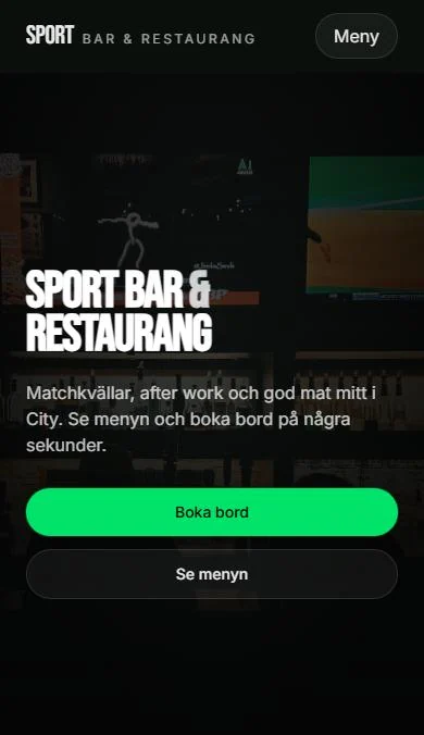 Sportbar, sajten visad i mobilen